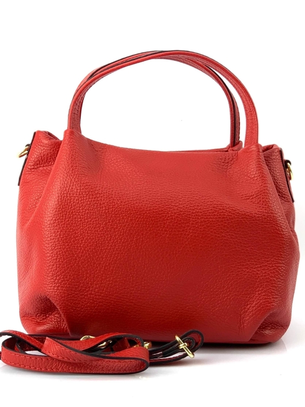Червена дамска чанта от естествена кожа Vera Pelle с дълга дръжка
