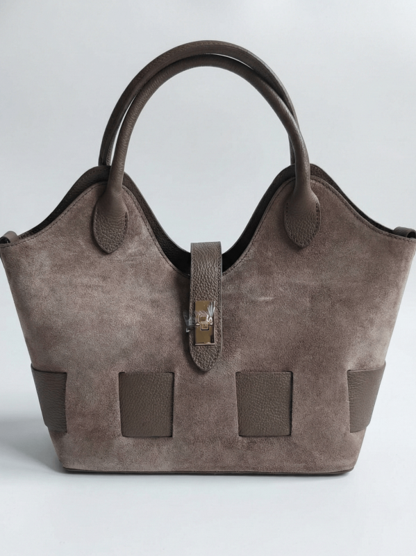 Italian Vera Pelle bag, brown taupe color, suede upper