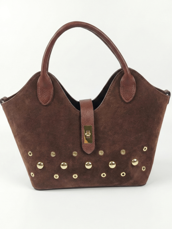 Италианска дамска чанта от естествена кожа и велур | Unique Fashion