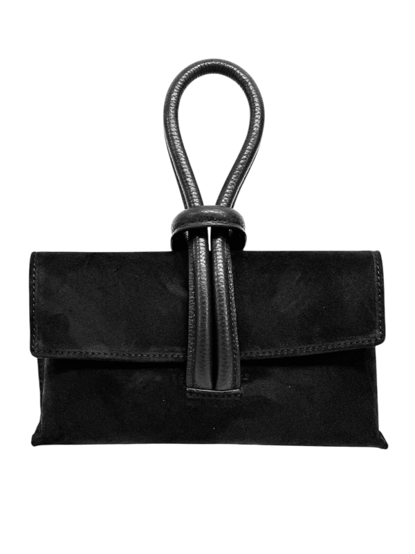 Малка дамска чанта от естествен велур с ефектна дръжка | 4 Цвята