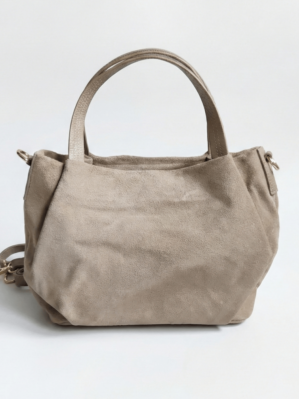 Women's handbag made of natural suede in beige