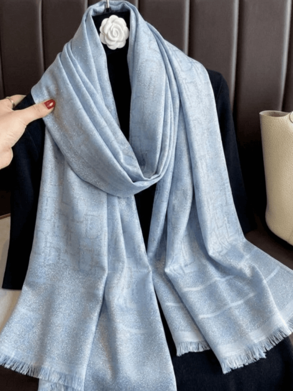Light blue designer scarf made of cotton and viscose
