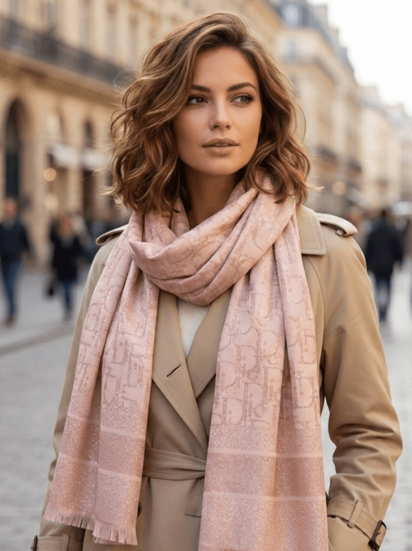 Stylish women's scarf in pink made of cotton and viscose