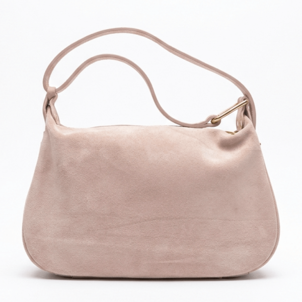 Women's handbag made of natural suede - Pastel Pink