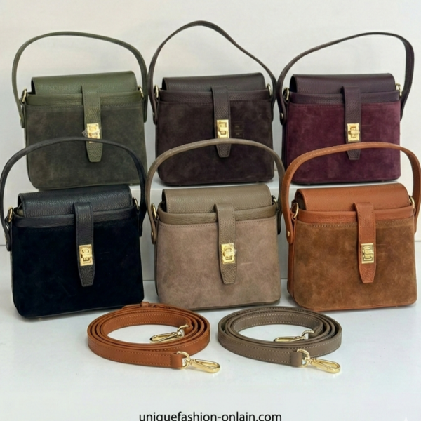 Италианска дамска чанта от естествен велур и кожа в 6 различни цвята