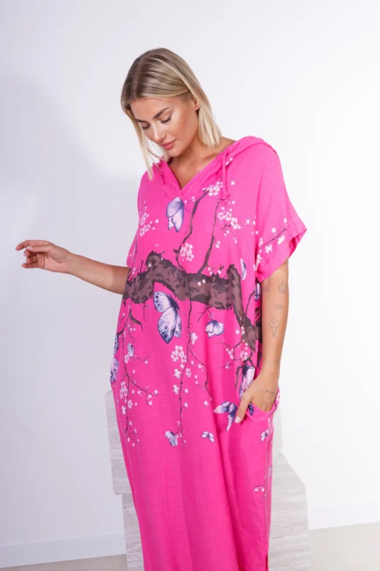 Linen Dress with Hood and Butterflies - 3 Colors | Unique Fashion Online