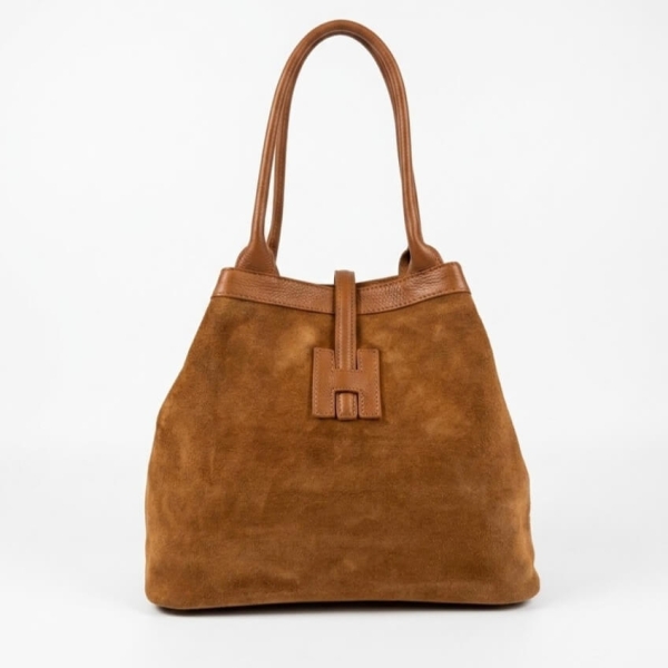 Brown Italian handbag made of natural suede and leather | Unique Fashion