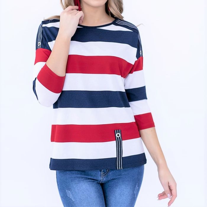 Women's blue and red striped blouse