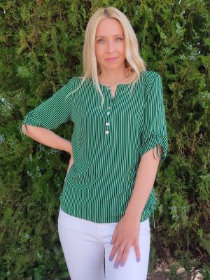 Дамска блуза зелено райе