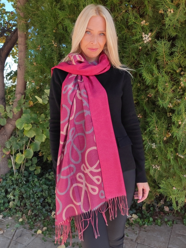 Cashmere scarf with shiny thread in cyclamen