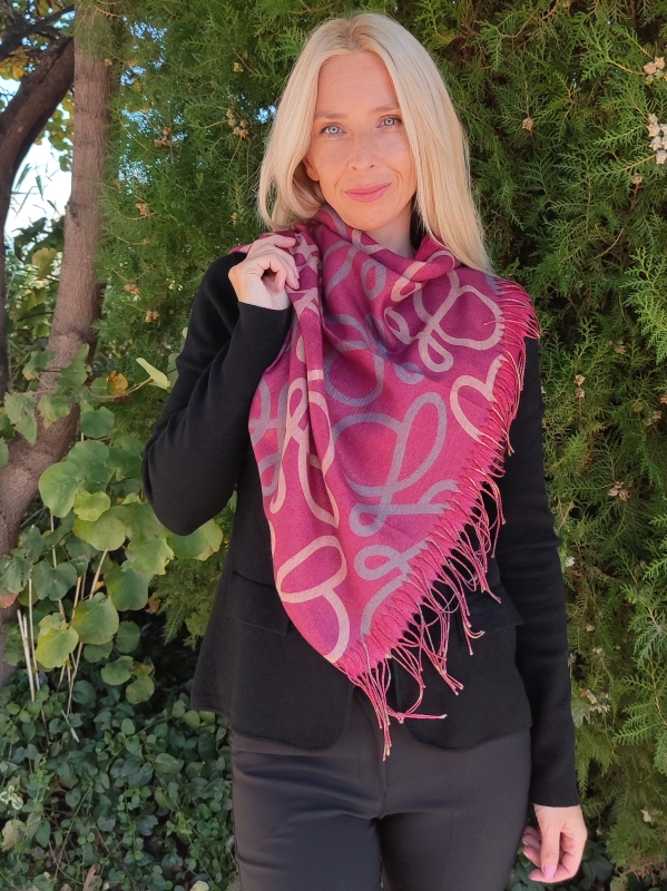 Cashmere scarf with shiny thread in cyclamen