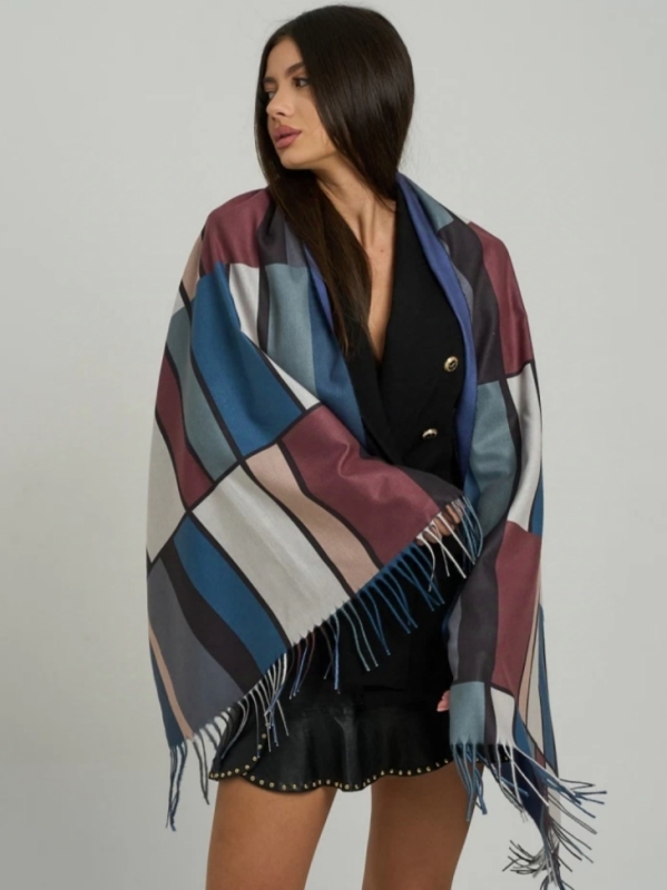 Blue scarf with geometric print