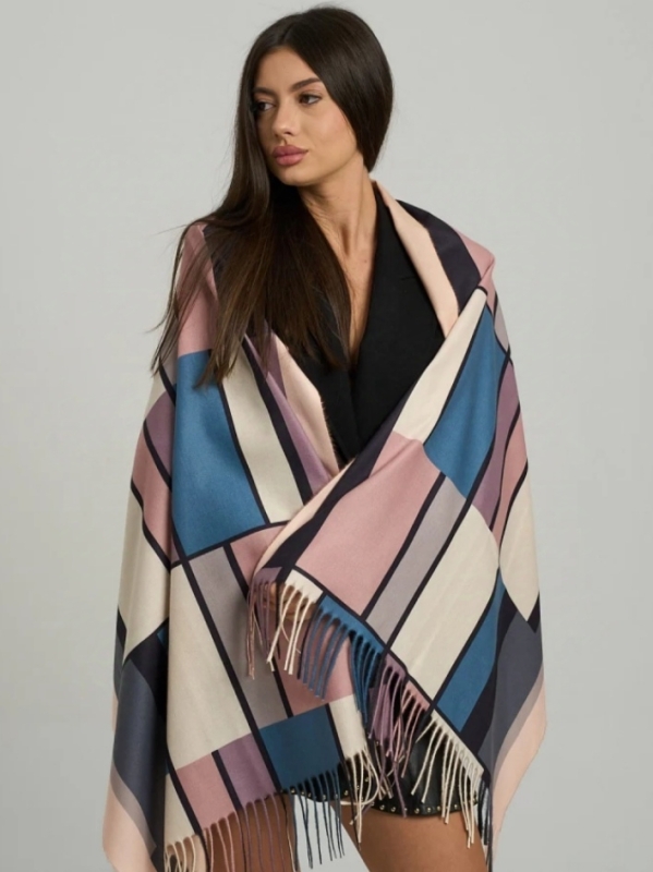 Pink scarf with geometric print