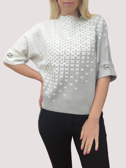 Women's blouse in gray and white with short sleeves