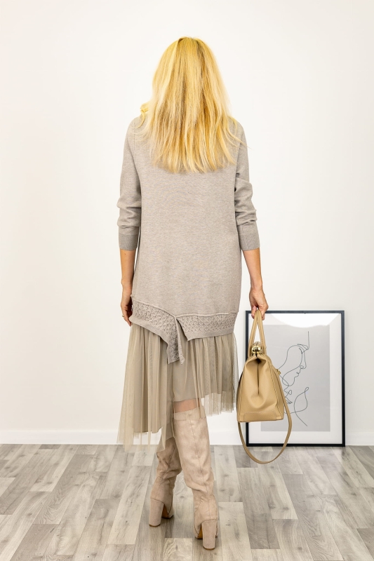 Asymmetric knit dress with tulle bottom