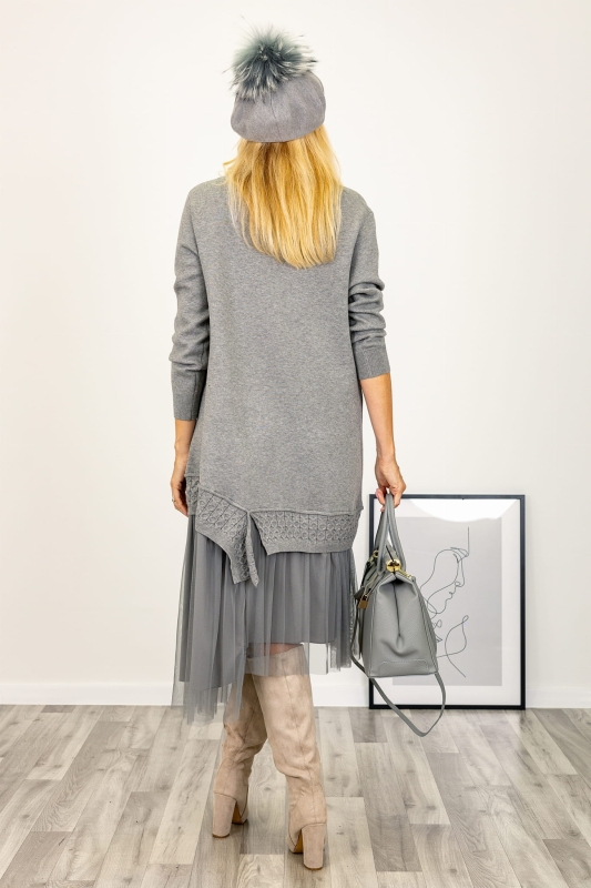 Asymmetric knit dress with tulle bottom