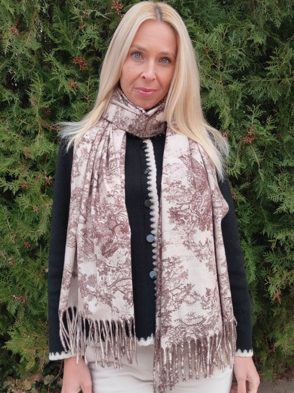 Women's cashmere scarf with tree motifs