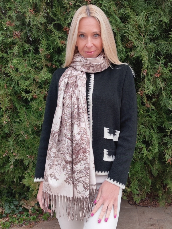 Women's cashmere scarf with tree motifs