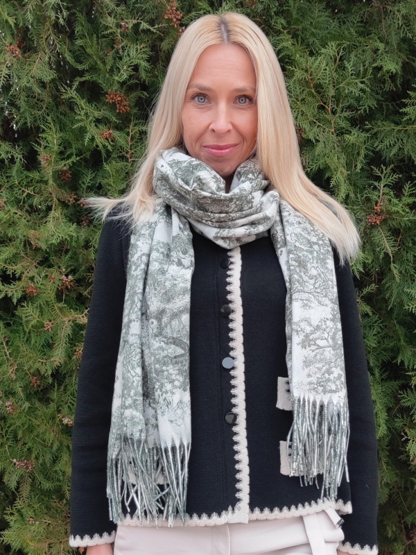 Women's cashmere scarf with tree motifs