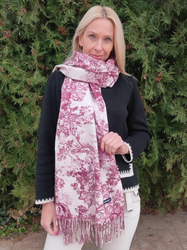 Women's cashmere scarf with tree motifs