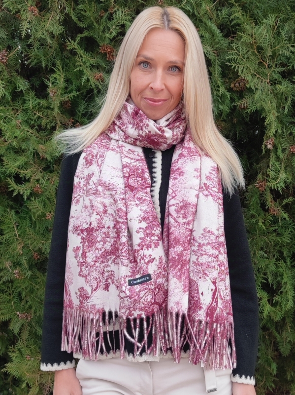 Women's cashmere scarf with tree motifs