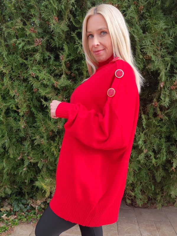 Ladies tunic in red with buttons