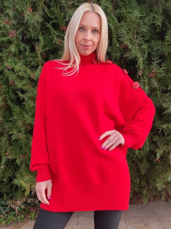 Ladies tunic in red with buttons