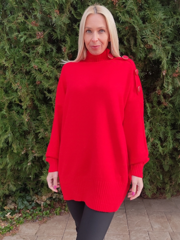 Ladies tunic in red with buttons