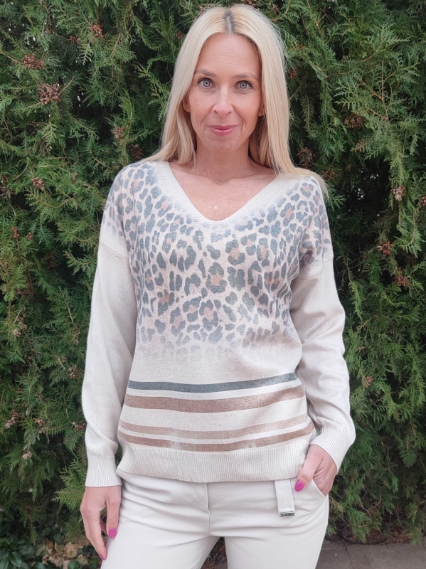 Women's sweater with golden effect and leopard print