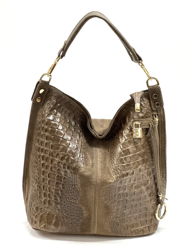 Handbag in brown with a crocodile print