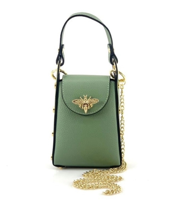 Small handbag made of genuine leather in green