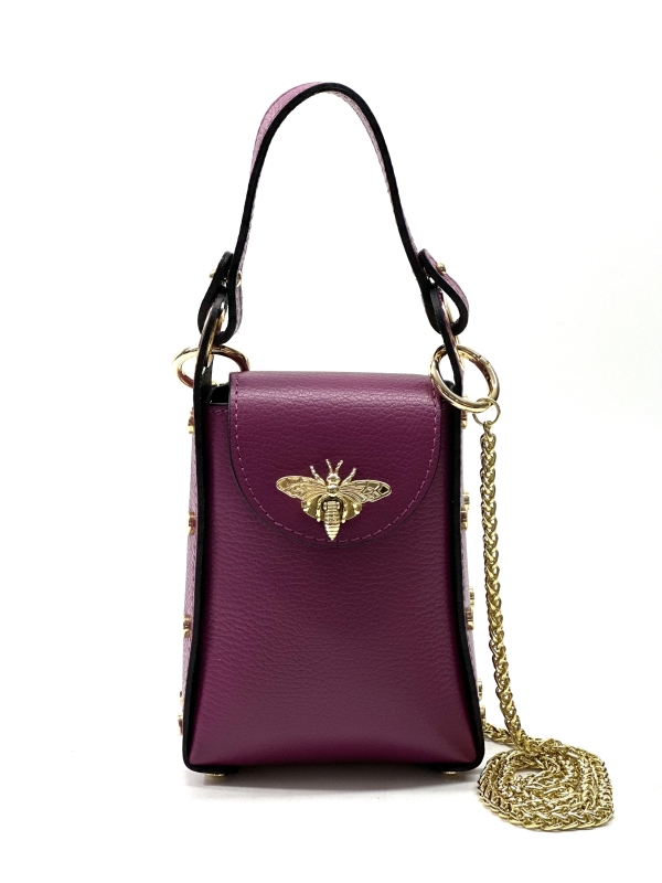 Small handbag made of genuine leather in burgundy 