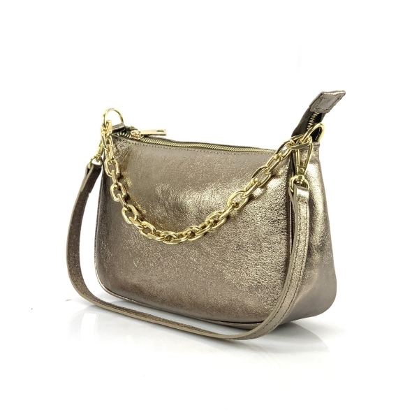 Small handbag made of Italian genuine leather in bronze color