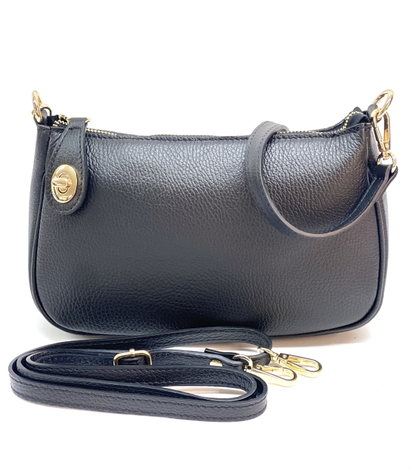 Small handbag made of Italian genuine leather in black