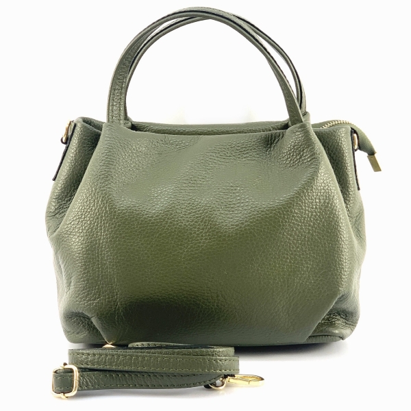 Handbag made of natural leather in green