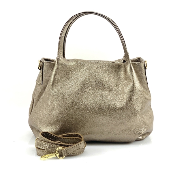 Handbag made of natural leather in antic gold