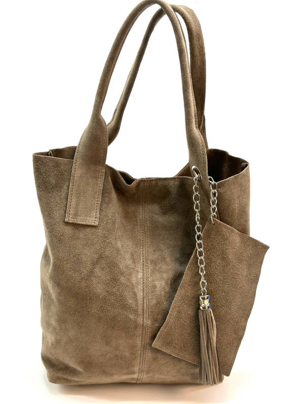 Handbag made of natural suede in brown