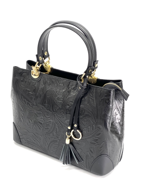 Handbag made of natural leather in black