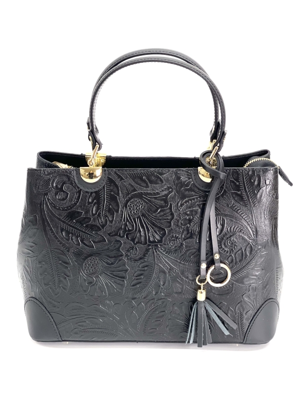 Handbag made of natural leather in black