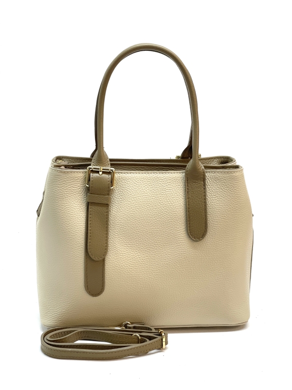 Handbag made of natural leather in beige and brown