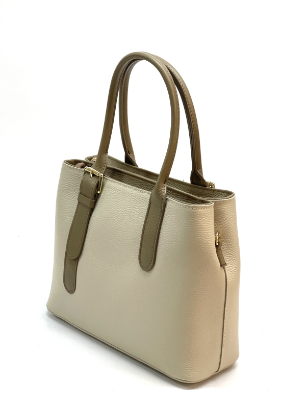 Handbag made of natural leather in beige and brown