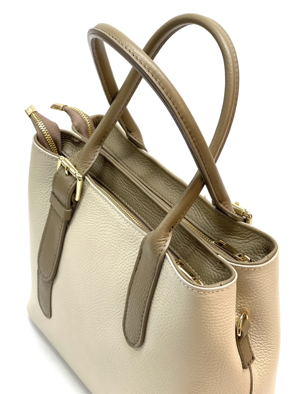 Handbag made of natural leather in beige and brown