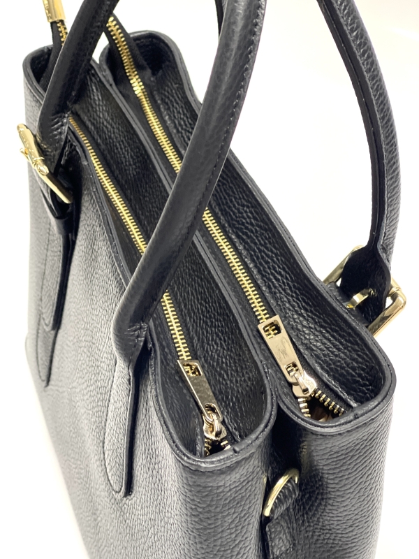 Handbag made of natural leather in black