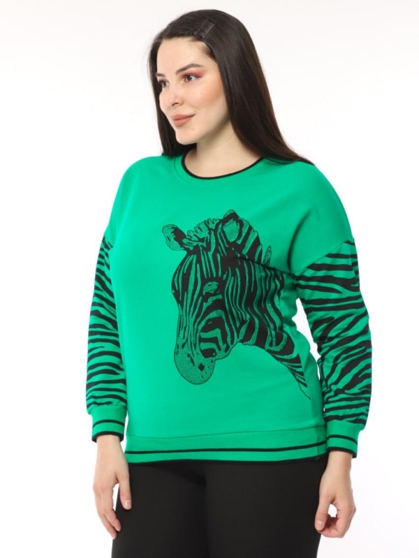 Cotton blouse in green with zebra print