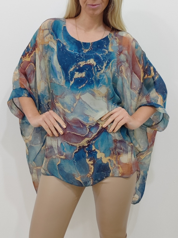 Women's Silk Tunic with Marble Print