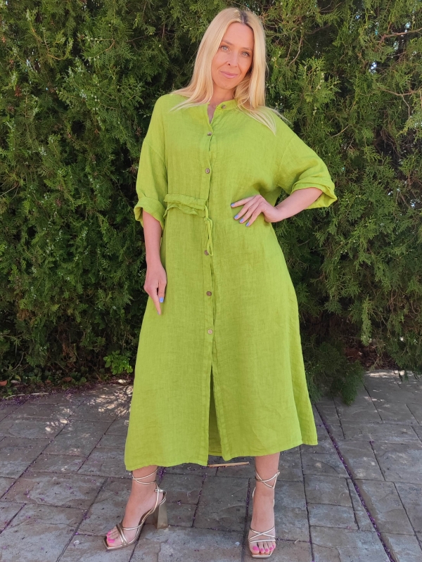 Ленена рокля с копчета в зелено