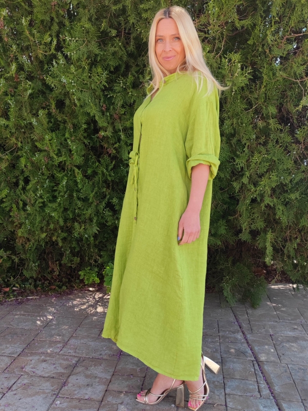 Ленена рокля с копчета в зелено