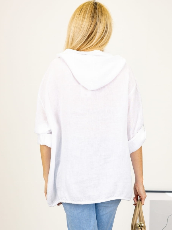  Linen shirt with hood in white
