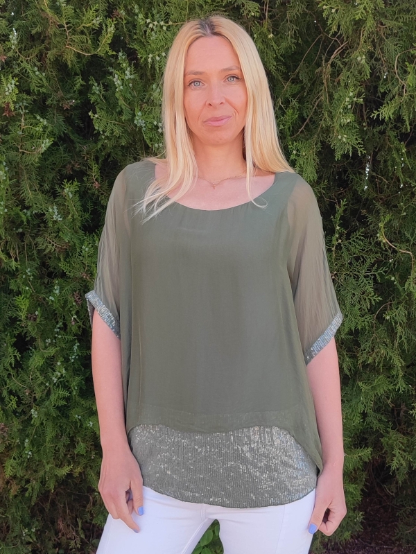  Women's silk blouse in haki