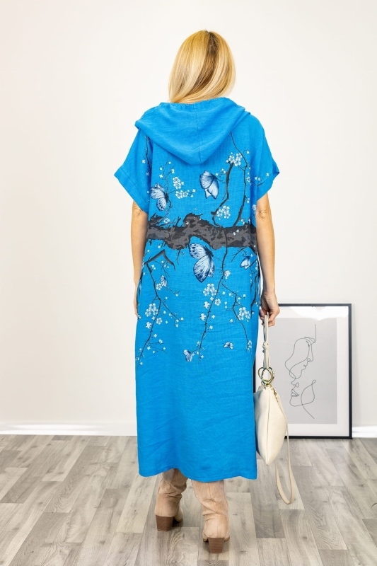 Linen dress with hood in blue 